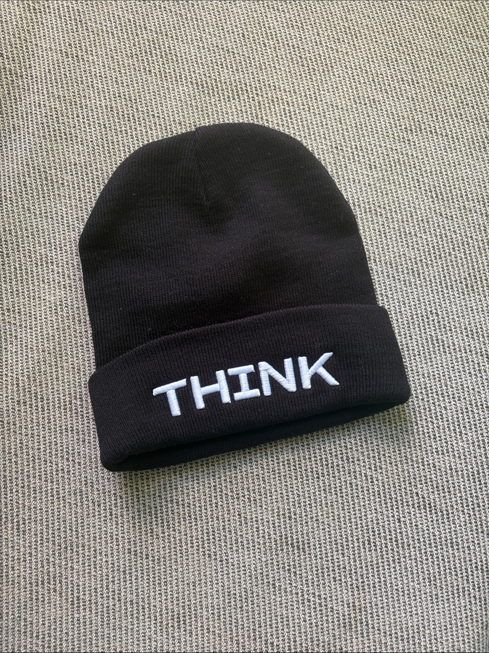 Black Beanie with "THINK" Embroidery